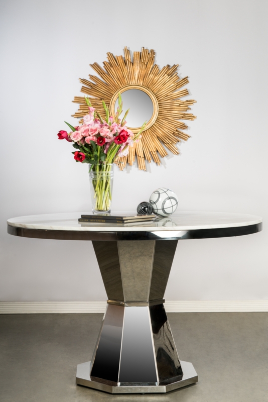Needham Round Marble Top Metal Base Dining Table