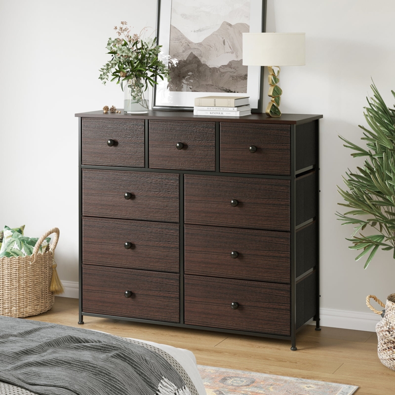 Ojaswi 9 Dresser, Chest of Drawers with Wide 39'', Easy-Pull Fabric & Wood Dressers with Top