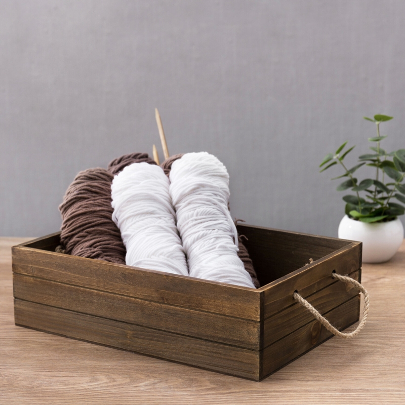 Open Top Organizer Bin Solid Wood Box Crate