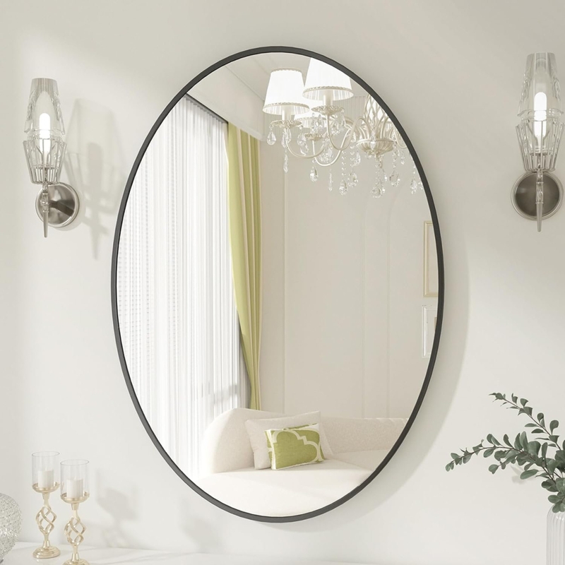 Oval Bathroom Mirror Wall Mirror Hanging Vanity Mirror, Black