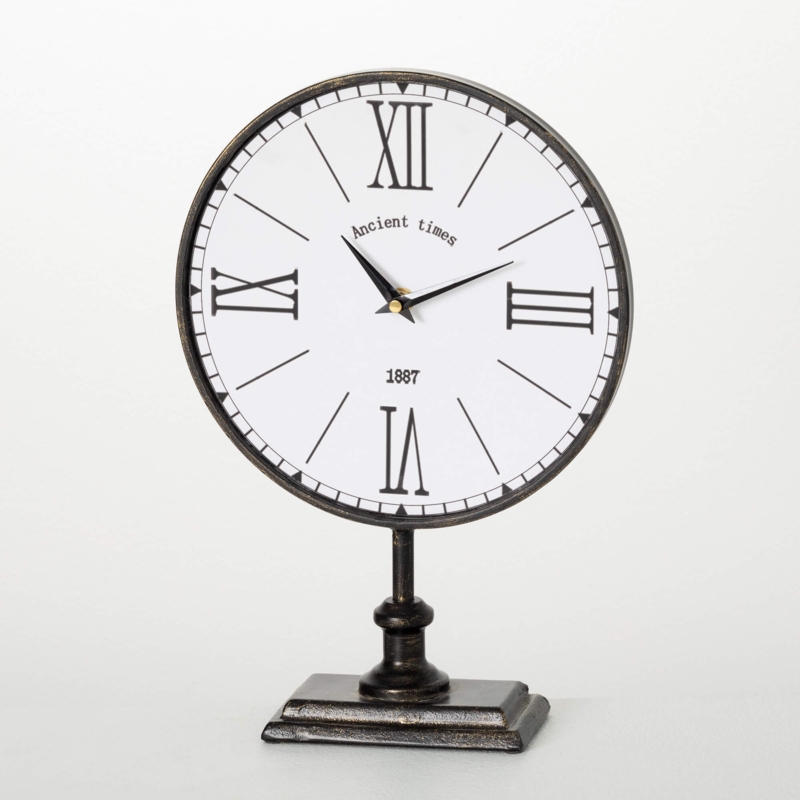 Pinstripes u0026 Cognac Roman Numeral Metal Mechanical Tabletop Clock Black