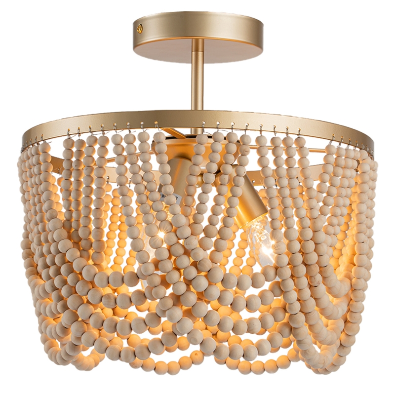 Pragati 3-Light  Boho Wood Beaded Semi Flush Mount 