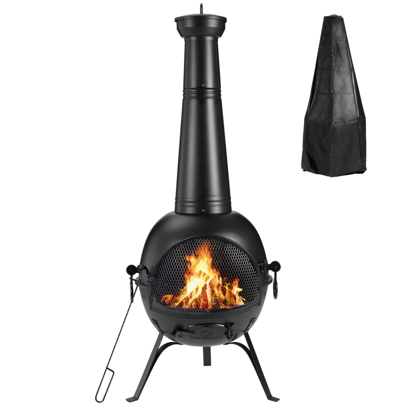 Preciado 54.5" H Iron Wood Burning Outdoor Chiminea with Waterproof Cover