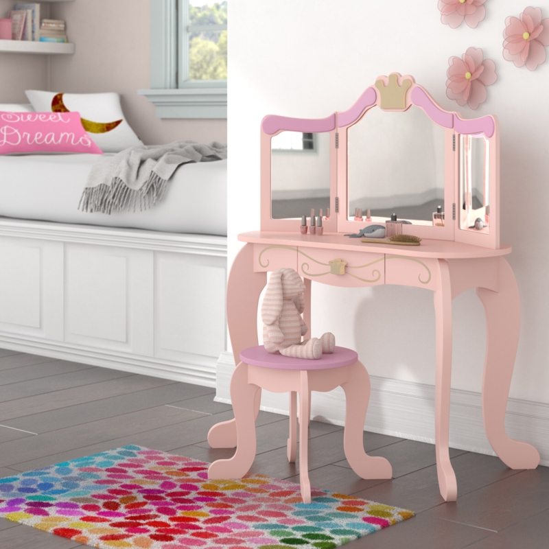 Princess Solid Wood Kids Vanity Set with Mirror