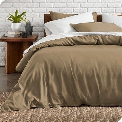 Queen Taupe Microfiber Duvet Cover and Sham Set by Bare Home