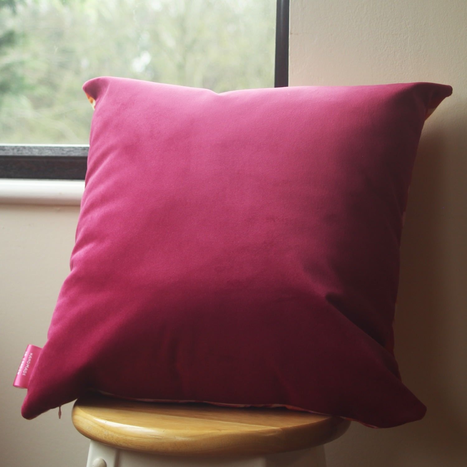 Red / Pink / Purple Colourful Velvet Cushion - Pink & Red Wavy | Ellie Pearce Textiles