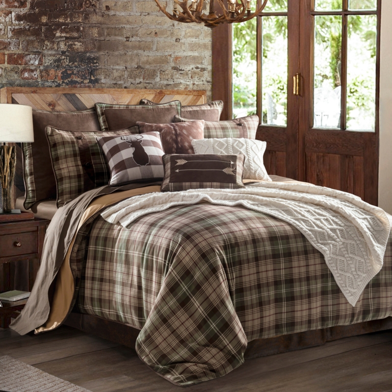 Runyon Brown Green Cream Plaid Rustic Cabin Lodge Comforter Set