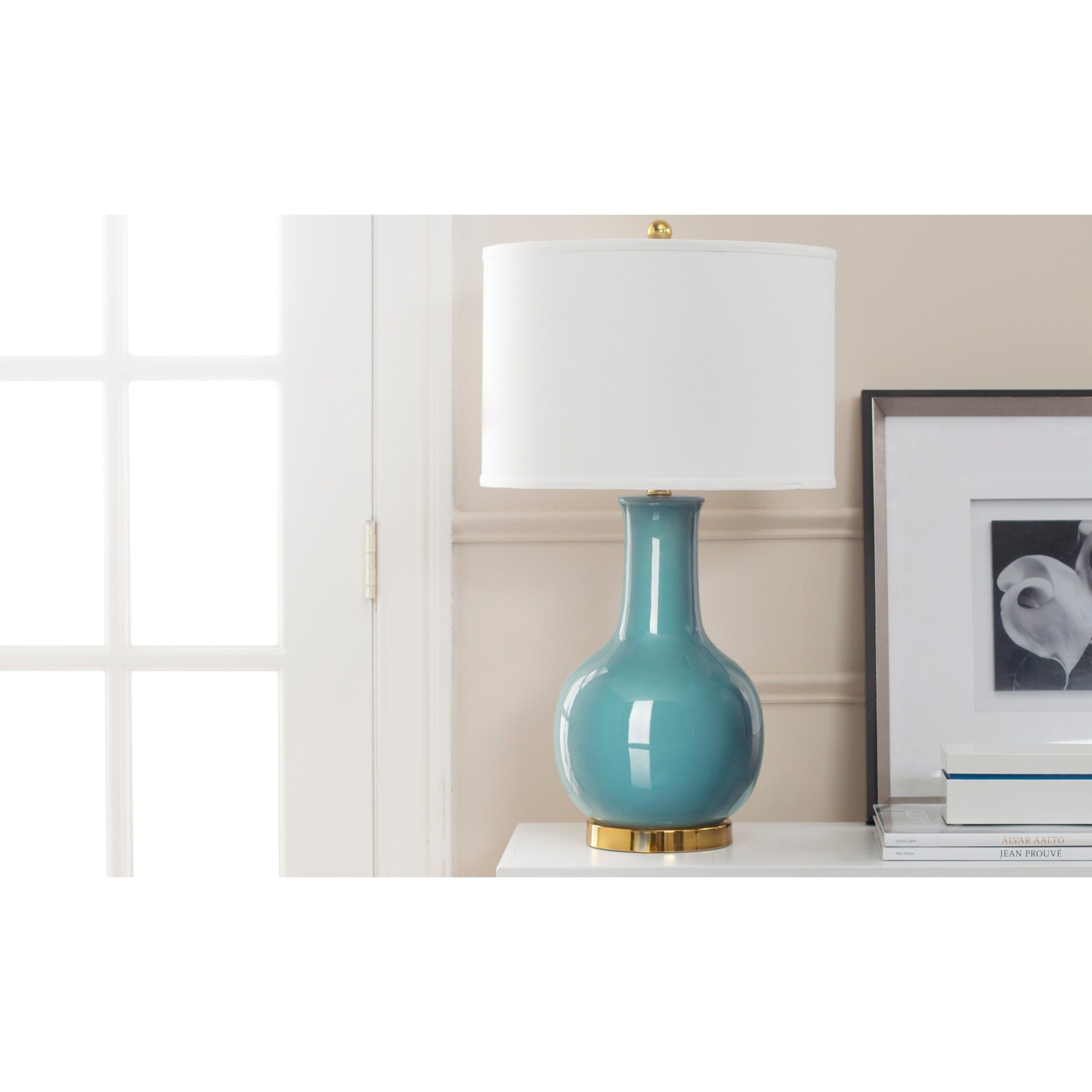 SAFAVIEH Lighting 28-inch Louvre Light Blue Table Lamp - 15"x15"x27.5"