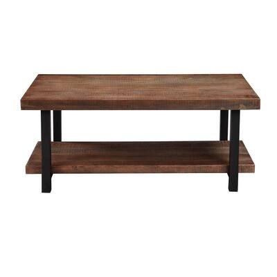 Siavonce 42 in. L Light Brown Square Solid Wood MDF and Iron Frame Coffee Table with Open Shelf, Light Brown MDF Tabletop/Black Metal