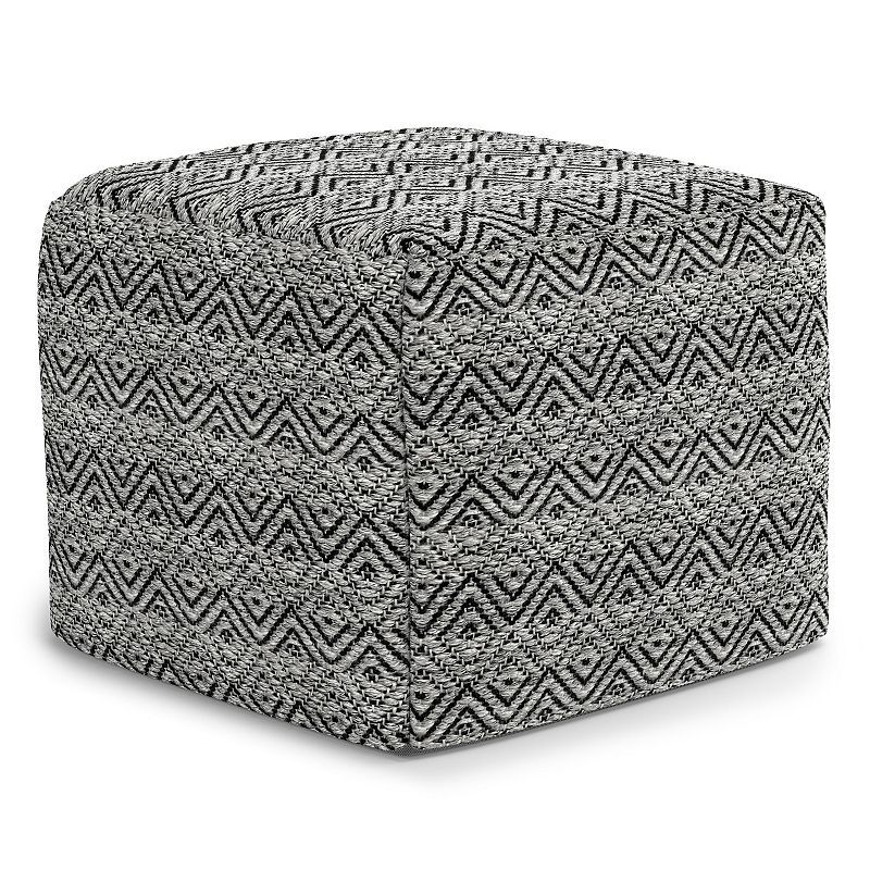 Simpli Home Hendrik Square Woven Indoor / Outdoor Pouf, Grey