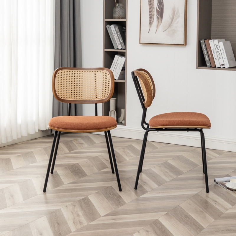 Sirine Linen Side Chair with Rattan Back (Set of 2)