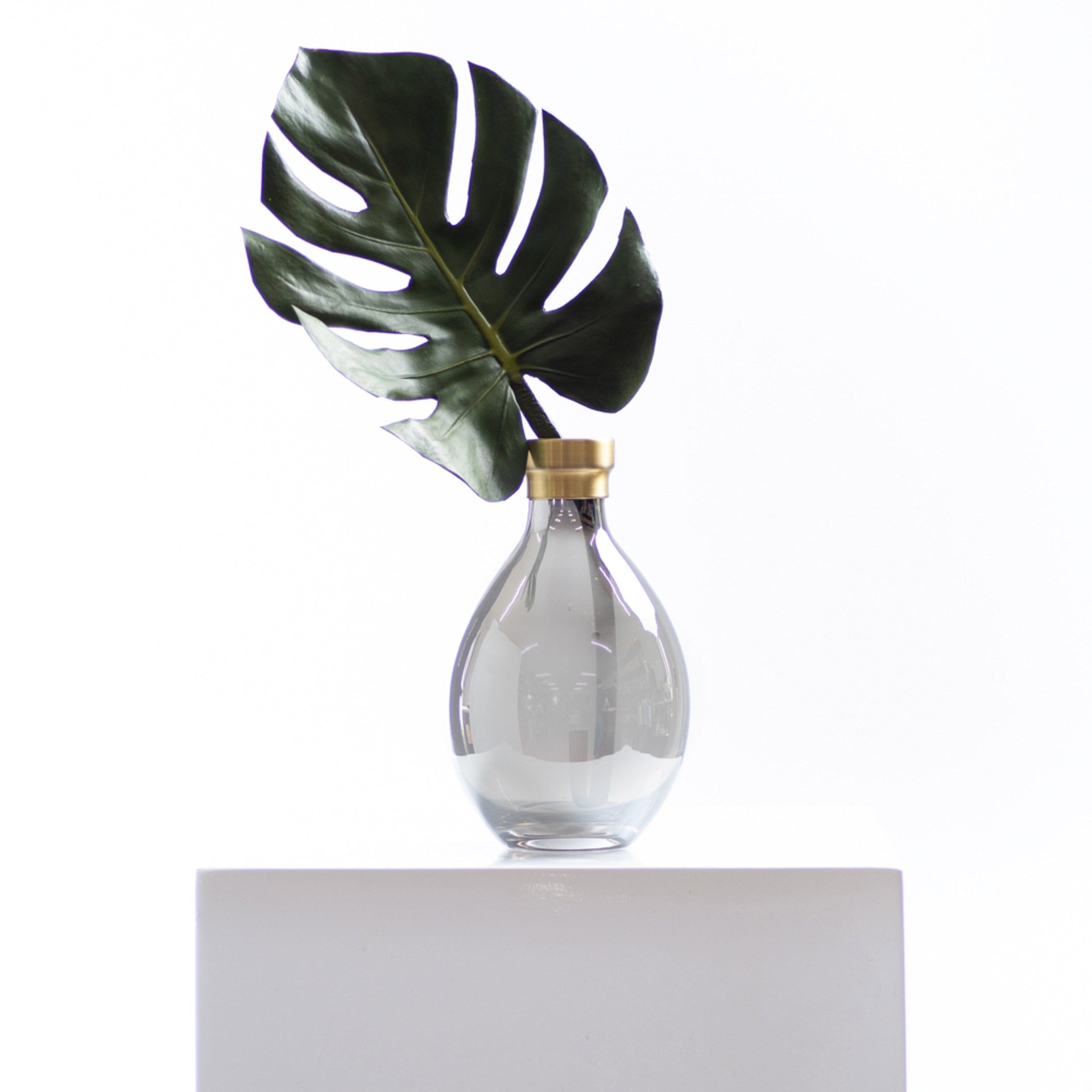 Smoke Glass Teardrop Vase with Antique Gold Rim Available in Two Sizes - Large