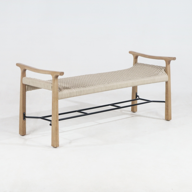 Solid Oak and Papercord Storage Bench