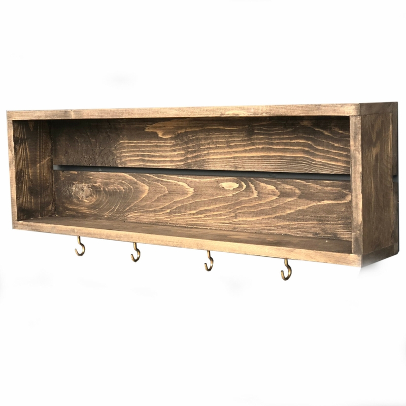 Solid Wood Accent Shelf with Hooks