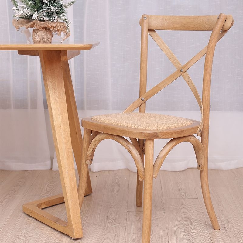 Solid Wood Traditional Dining Room Chair Matte Finish Cross Back Side Chair - Golden / 2 Piece Set