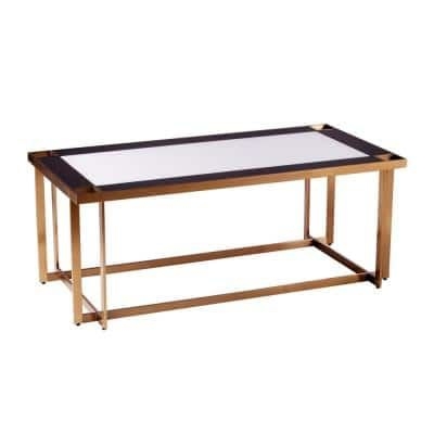 Southern Enterprises Frannie 46 in. Gold/White/Black Large Rectangle Glass Coffee Table, Gold w/ white and black mirror