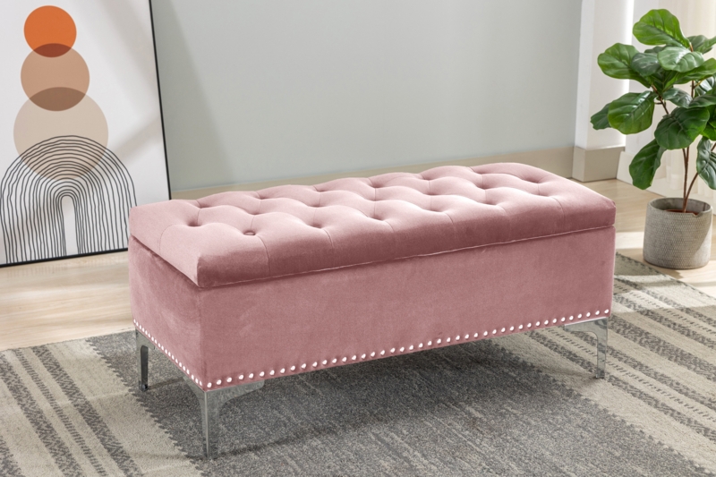 Spearman Velvet Upholstered Storage Bench