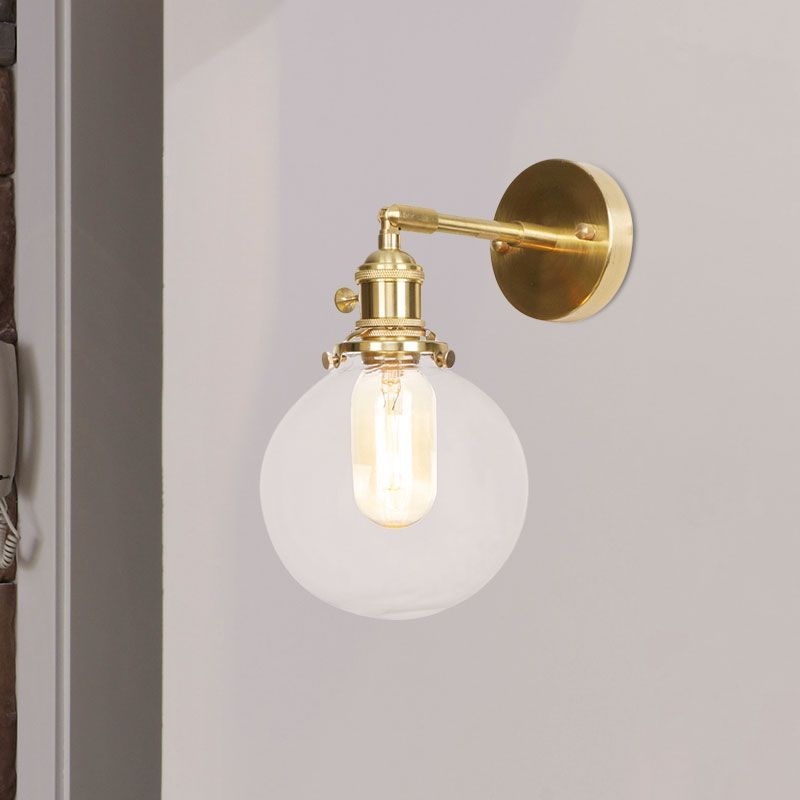 Spherical Wall Sconce Light 1 Light Clear Glass Shade Industrial Wall Lamp Light for Porch - Clear / 2