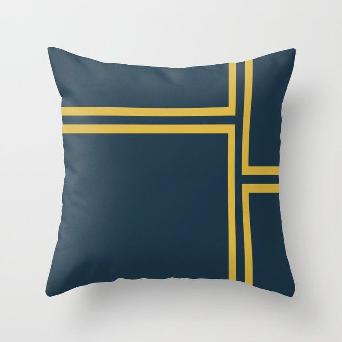 Strong Deco - Minimalist Geometric In Light Mustard And Navy Blue Throw Pillow - Cover (16" x 16") With Pillow Insert - Indoor Pillow