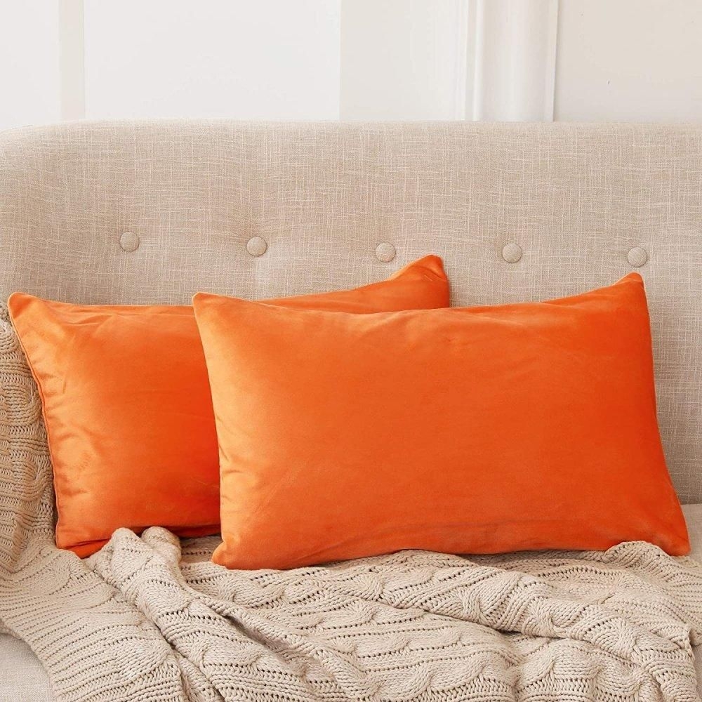 Super Soft Crushed Velvet Cushion Covers for Living Room (2 Pack) - Orange / 18x18
