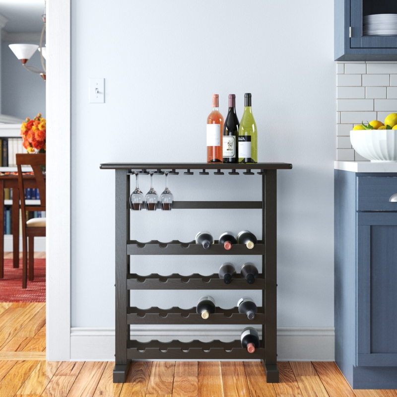 Taggert 24 Bottle Floor Wine Bottle u0026 Glass Rack in Dark Espresso