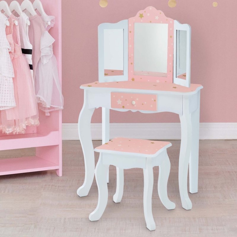 Teamson Kids Wooden Twinkle Star 2-pc. Vanity, Pink/Gold/White