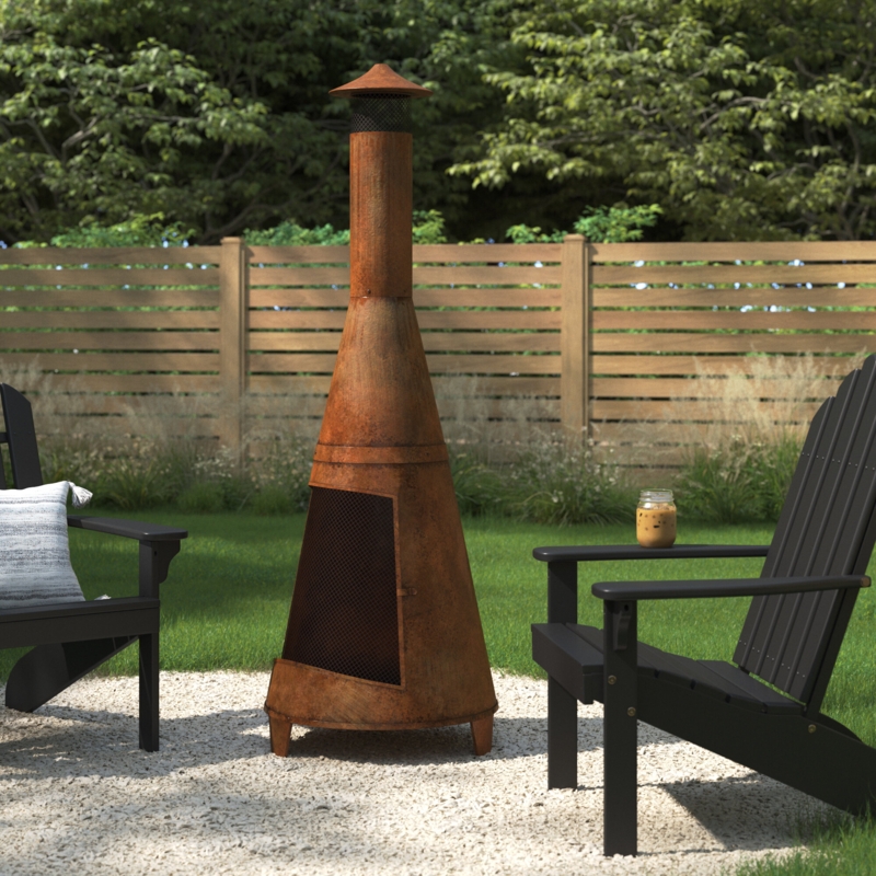 Tide 70'' H x 23.5'' W Steel Wood Burning Outdoor Chiminea