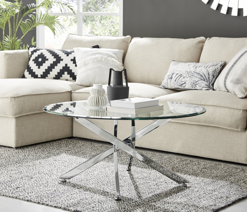 Tierra Modern Small Cross Legs Luxury Metal Leg u0026 Glass Round Coffee Table