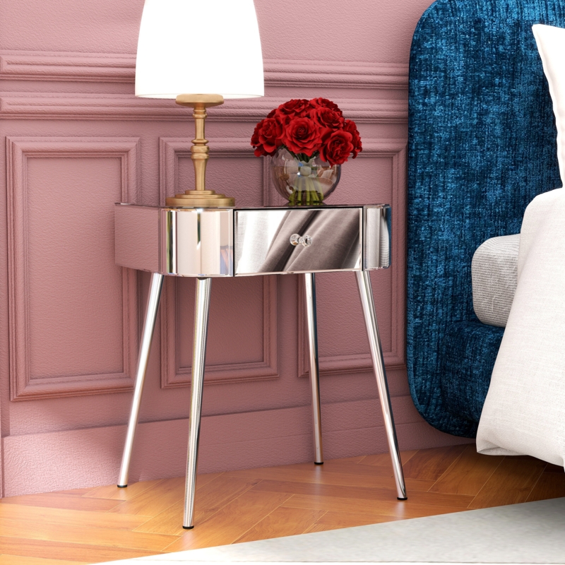 Toby 22'' Tall Glass Nightstand Mirrored