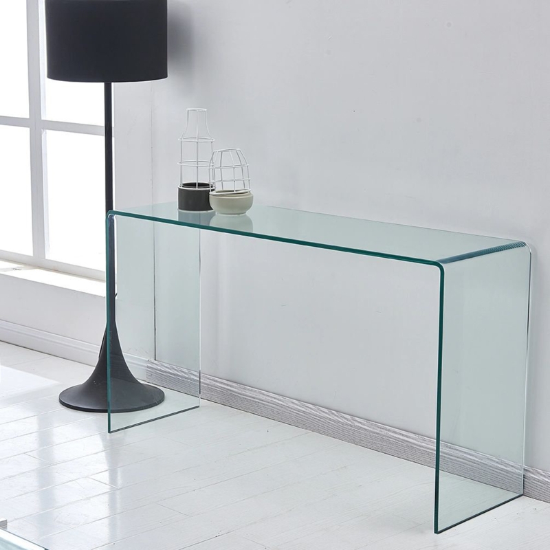 Transparent Glass Console Table Transparent Clear Sofa Table, Modern Bent Console Table Semund