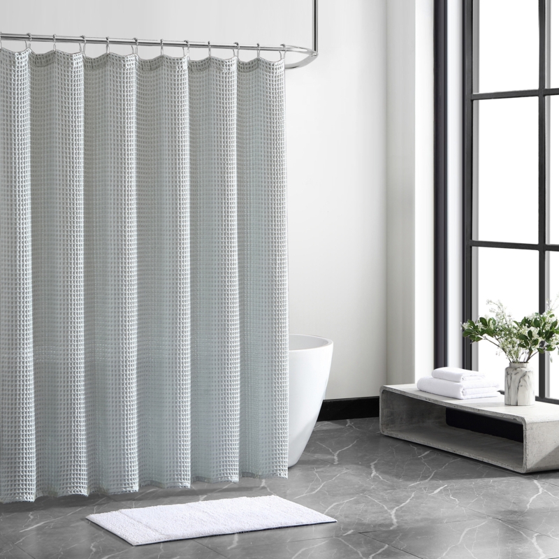 Vera Wang Marled Waffle Cotton/Polyester Blue Shower Curtain
