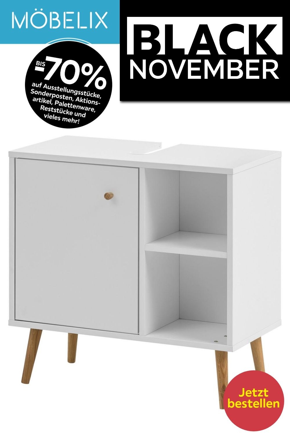 Waschbeckenunterschrank Jonte B: 65 cm Wei
