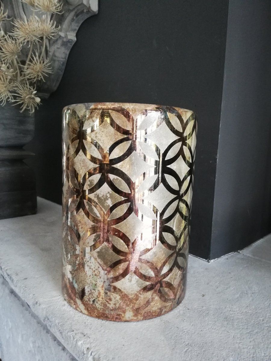 Windlicht glas goud motief sjieke uitstraling
