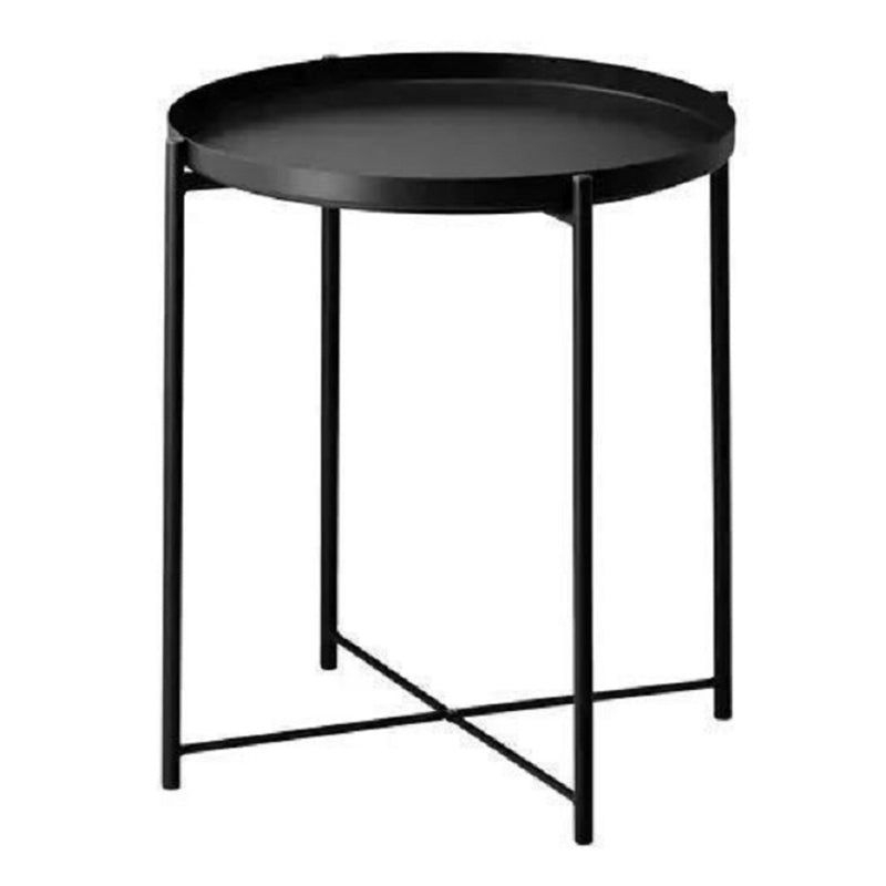 1 Single Modern Round Metal Coffee Table with Four Legs for Living Room - White-Gray / Storage Included