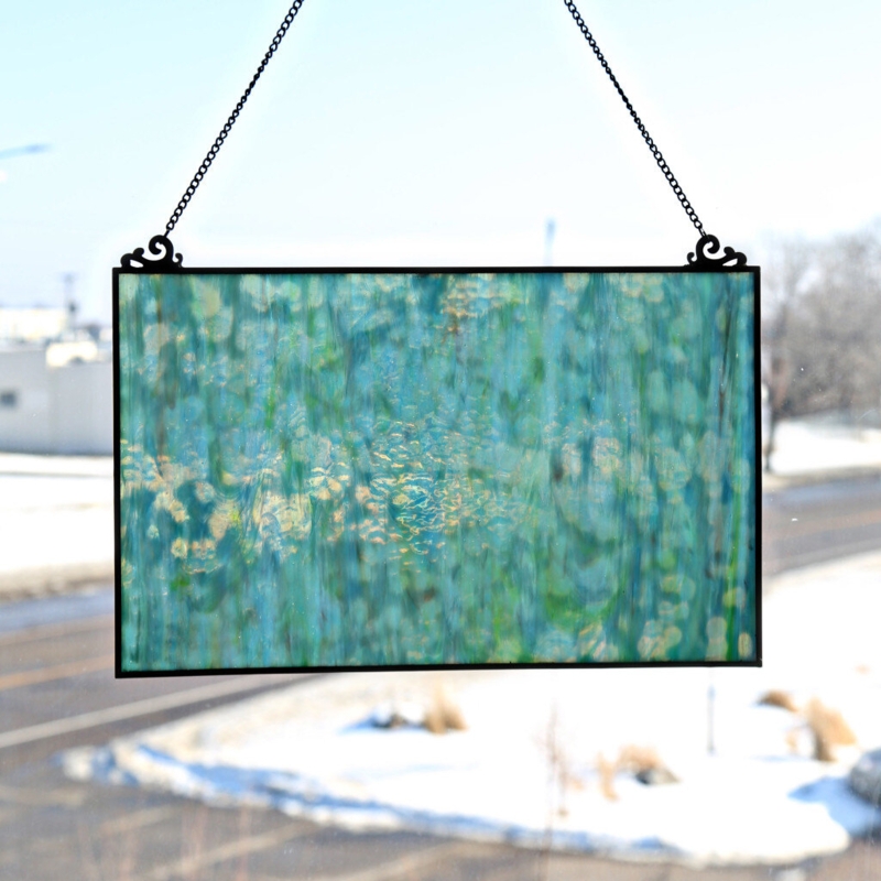 10.75" Theo Opaque Turquoise-Stained Glass Window Panel