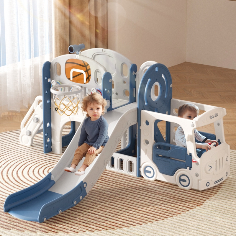 10 in 1 Kids Slide with Bus Playhouse