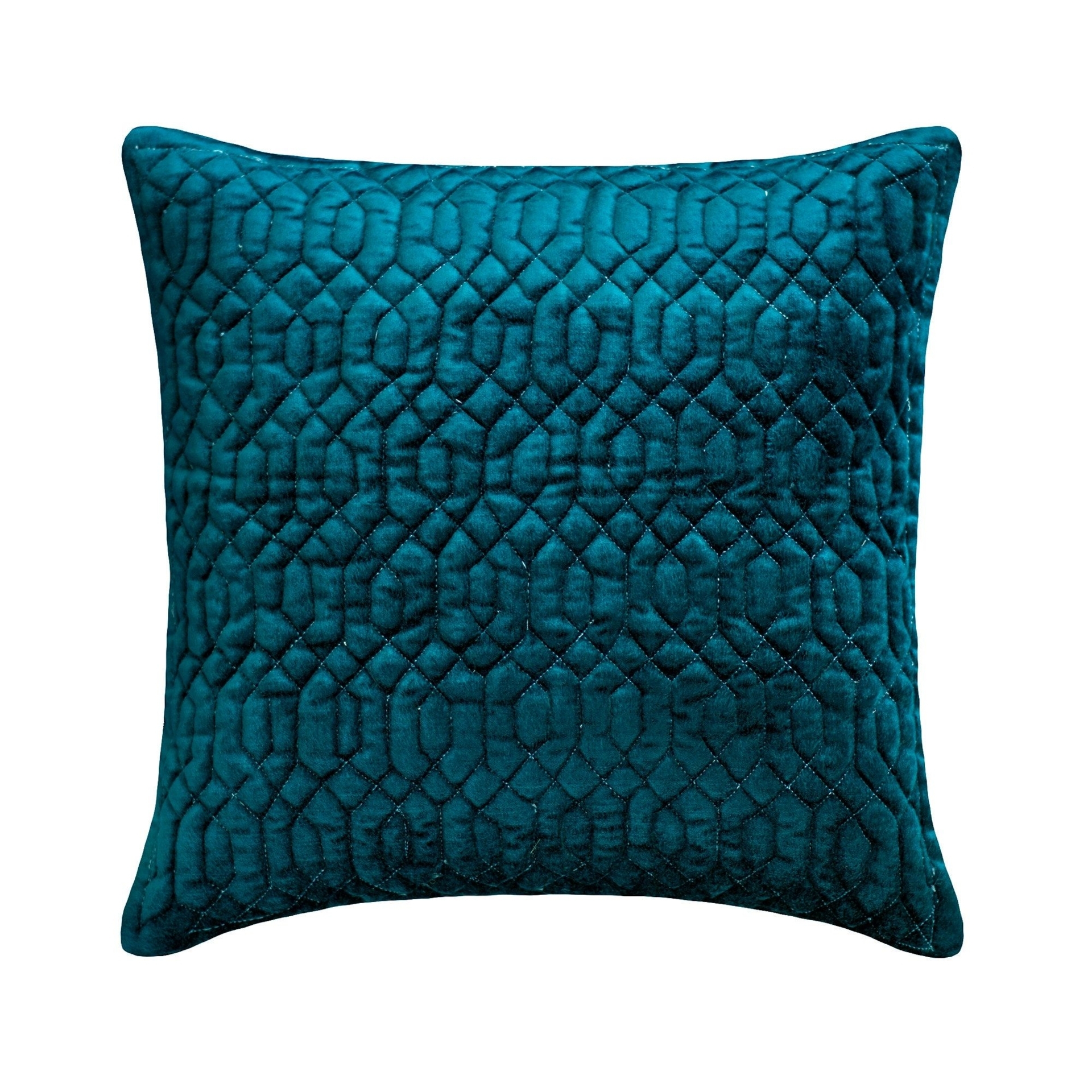 "16\"x16\" Decorative Pillow Cover Velvet Quilted Solid Color Throw Pillow For Sofa Teal Cushion Cover Geometric Modern Style-Irresistible Teal"