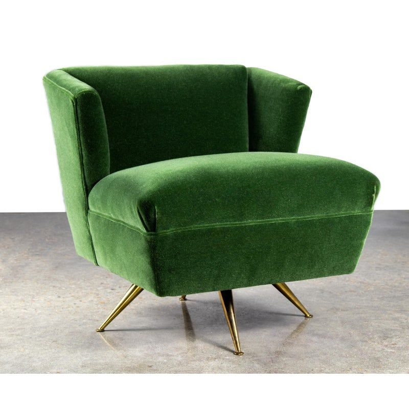 1950s Henry P Glass Swivel Lounge Chair Green Mohair on Brass Legs Jl Chase Co.