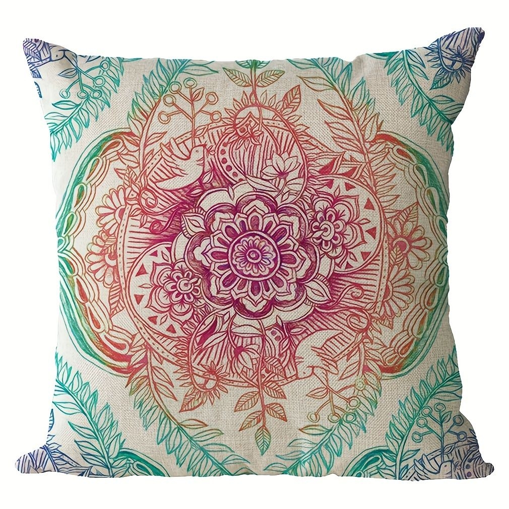 1pc Color Motif Gomtrique Carr Lin Coton Housse De Coussin, Pour Salon Chambre Canap Dcor  La Maison, Pas D'oreiller Insrer