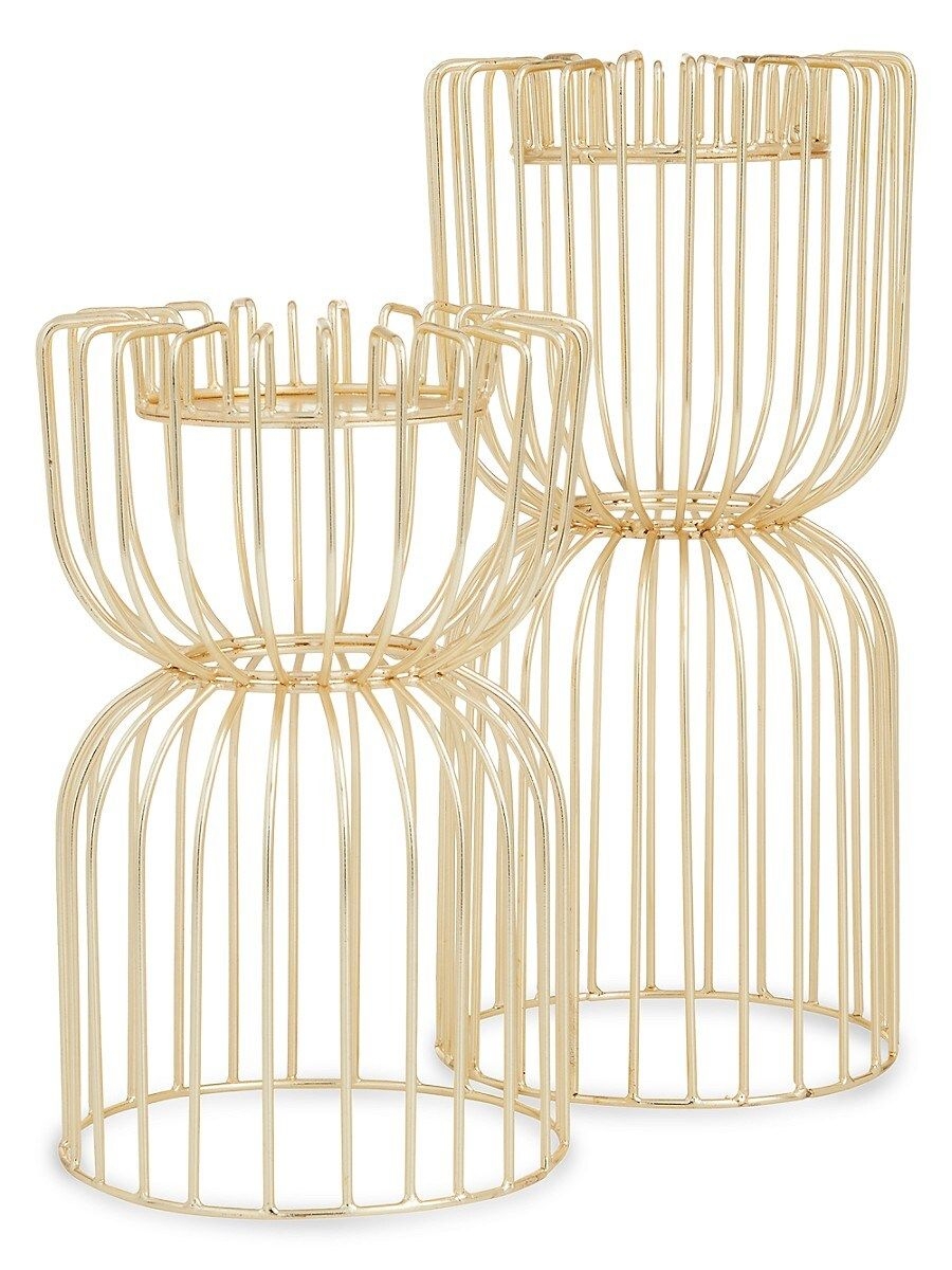 2-Piece Goldtone Upside Down Cage Candle Holders