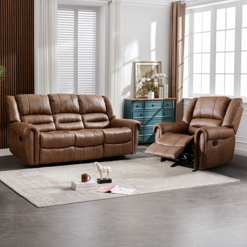 2 - Piece Modern and Soft Vegan Leather Manual Reclining Living Room Set