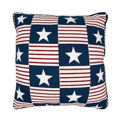 20 in. x 20 in. Patriotic Stars and Stripes Red White and Blue Pillow