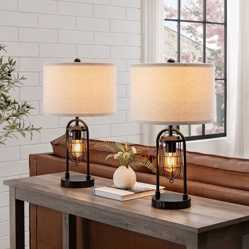 21.5 Table Lamp Set With Night Light And USB Ports