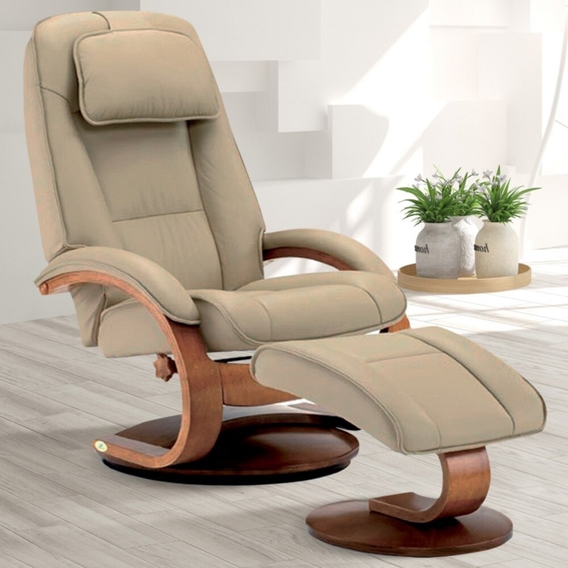 29.5" Wide Genuine Leather Manual Swivel Ergonomic Recliner with Ottoman