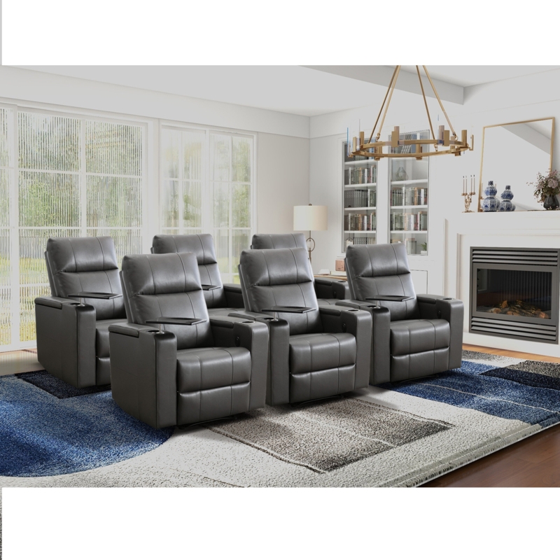 33.1'' Wide Faux Leather Power Recliner Home Theater Individual Seat with Cup Holder