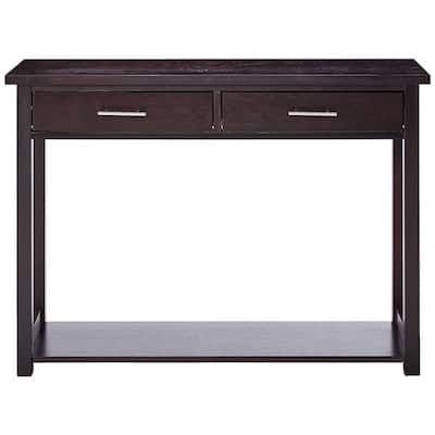 42 in. Espresso Standard Rectangle Wood Console Table with Drawers