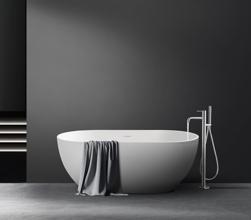 59'' x 29'' Freestanding Soaking Solid Surface Bathtub in White