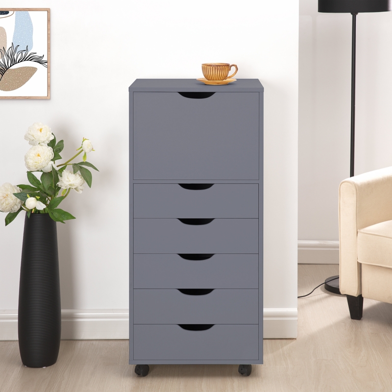 6-Drawer Office Storage File Cabinet on Wheels, Desk Filing Drawer Unit, Craft Storage Organization