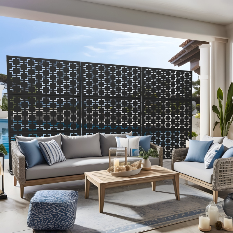 6 ft. H x 4 ft. W Metal Privacy Screen Fence Panel Square Pattern