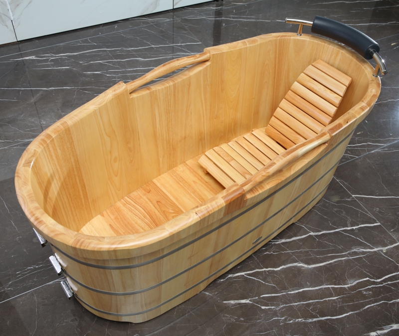 61'' x 28.38'' Freestanding Soaking Wood Bathtub